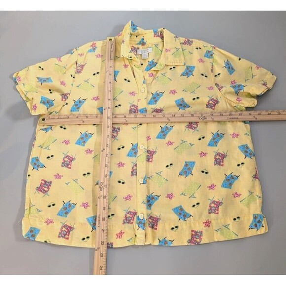 2008 Christopher & Banks Linen Blend Shirt Women Large Yellow Beach Motif Cruise - Picture 10 of 13